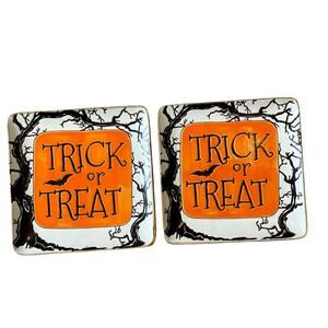 Eli+ Ana TRICK OR TREAT Plate Set of 2 Ceramic 8.75in Spooky Square New